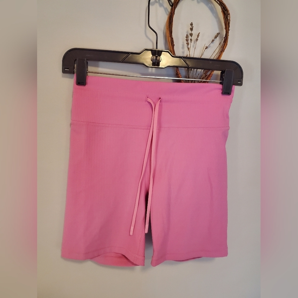 Fabletics Pink Ribbed Bike Shorts